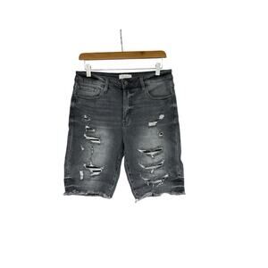 KanCan Gray Grey Distressed High Rise Denim Bermuda Shorts Womens 29